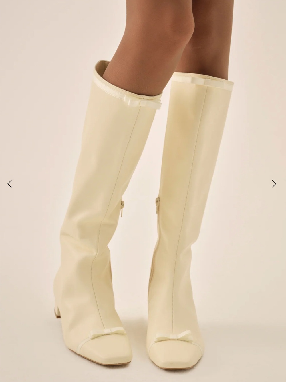 Cream Knee-High Women's Boots with Bow Detail